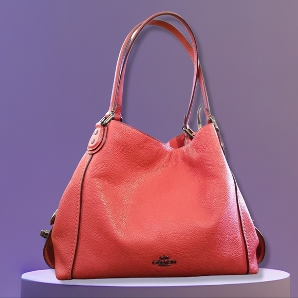 Coach Edie 31 Shoulder Bag Washed Red Leather Edie Turnlock Purse - Picture 1 of 12
